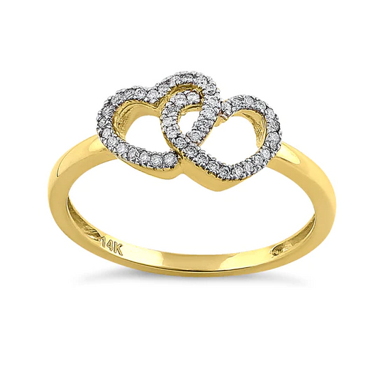 JB:ORD4082 Solid 14K Yellow Gold Double Heart 0.15 ct. Diamond Ring