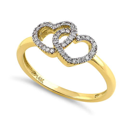 JB:ORD4082 Solid 14K Yellow Gold Double Heart 0.15 ct. Diamond Ring