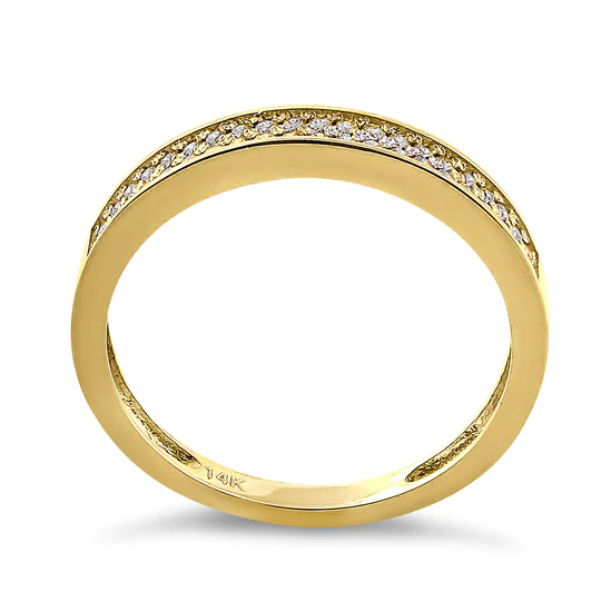 JB:ORZ078 Solid 14K Yellow Gold Double Row CZ Ring