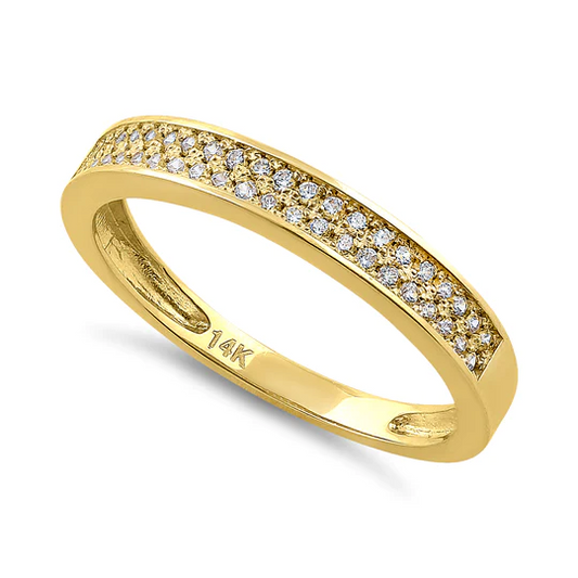 JB:ORZ078 Solid 14K Yellow Gold Double Row CZ Ring