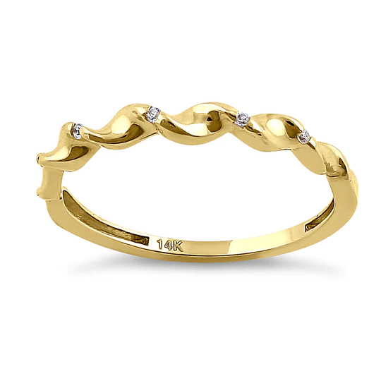 JB:ORD4090 Solid 14K Yellow Gold Wave Twist Diamond Ring