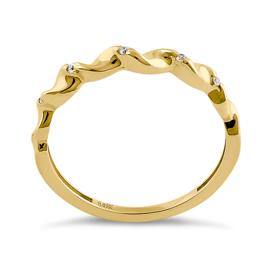 JB:ORD4090 Solid 14K Yellow Gold Wave Twist Diamond Ring