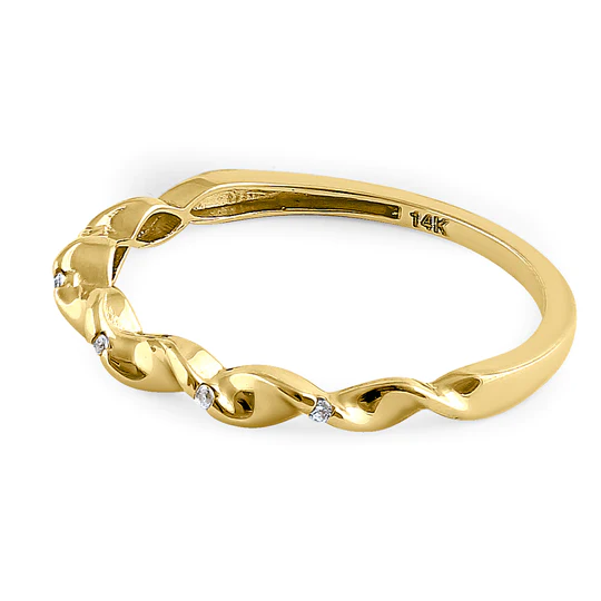JB:ORD4090 Solid 14K Yellow Gold Wave Twist Diamond Ring