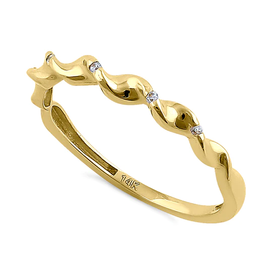 JB:ORD4090 Solid 14K Yellow Gold Wave Twist Diamond Ring
