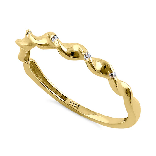 JB:ORD4090 Solid 14K Yellow Gold Wave Twist Diamond Ring