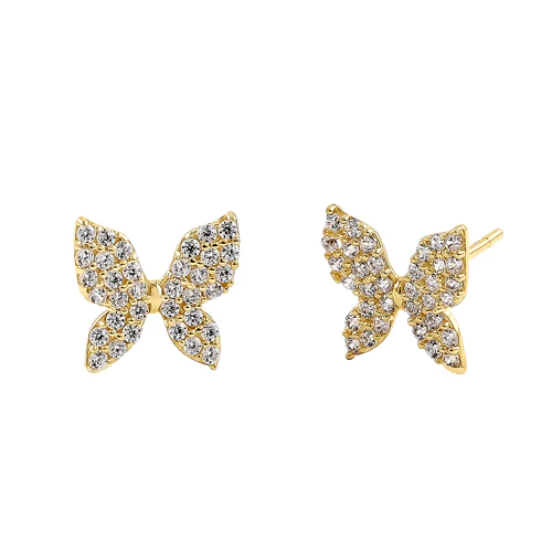 JB:OEZ308 Solid 14K Yellow Gold Butterfly CZ Earrings