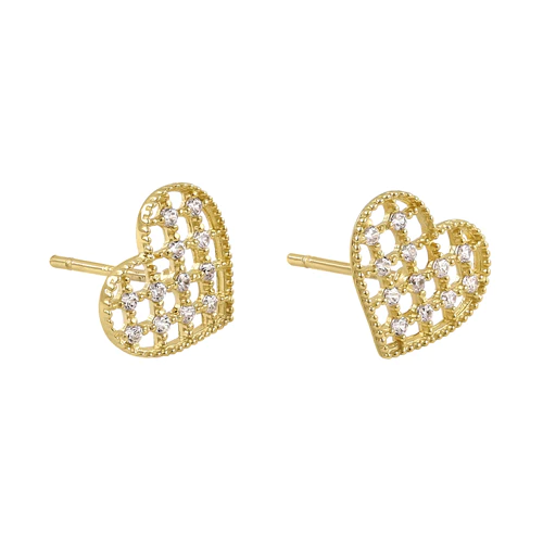 JB:OEZ326 Solid 14K Yellow Gold Trendy Woven Heart CZ Earrings