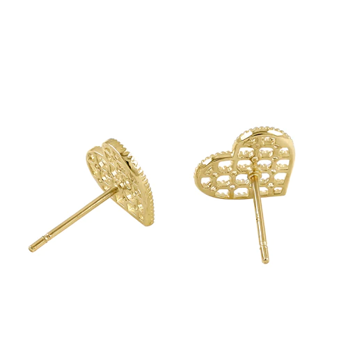 JB:OEZ326 Solid 14K Yellow Gold Trendy Woven Heart CZ Earrings