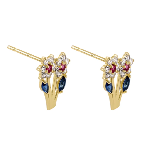 JB:OEZ329 Solid 14K Yellow Gold Growing Flower CZ Earrings