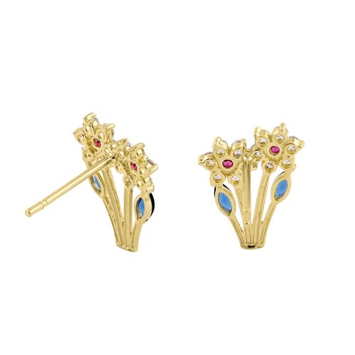 JB:OEZ329 Solid 14K Yellow Gold Growing Flower CZ Earrings