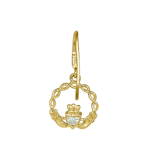 JB:OEZ081 Solid 14K Yellow Gold Claddagh CZ Hook Earrings
