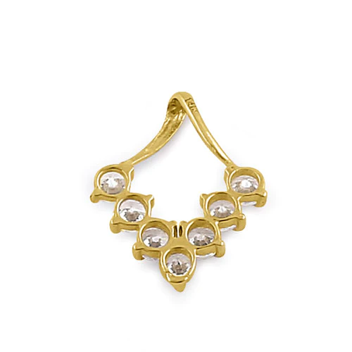 JB:OPZO32 Solid 14K Yellow Gold Trendy V CZ Pendant