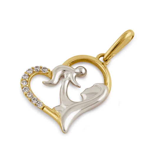 JB:OPZ116 Solid 14K Gold Loving Mom's Heart CZ Pendant