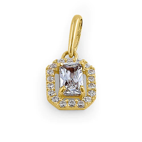 JB:OPZ087 Solid 14K Yellow Gold Small Emerald Cut CZ Pendant