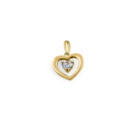 JB:OPZ151 Solid 14K Yellow Gold Dangling Heart CZ Pendant