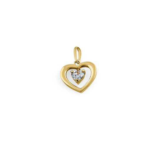 JB:OPZ151 Solid 14K Yellow Gold Dangling Heart CZ Pendant