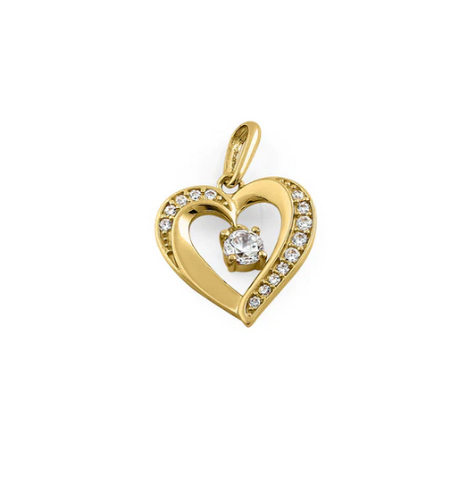 JB:OPZ154 Solid 14K Yellow Gold Sparkling Heart CZ Pendant