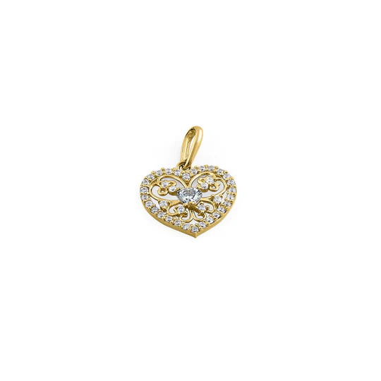 JB:OPZ155  Solid 14K Yellow Gold Graceful Heart Cut CZ Pendant