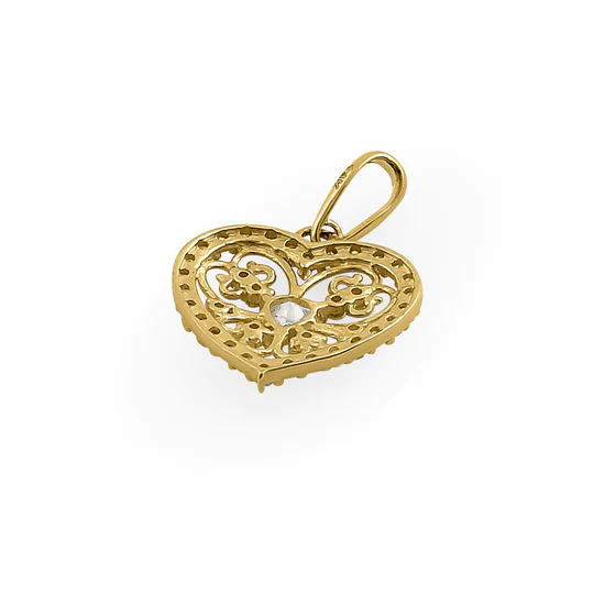 JB:OPZ155  Solid 14K Yellow Gold Graceful Heart Cut CZ Pendant