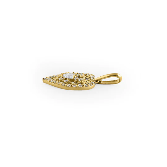 JB:OPZ155  Solid 14K Yellow Gold Graceful Heart Cut CZ Pendant