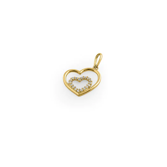 JB:OPZ157 Solid 14K Yellow Gold Inner Heart CZ Pendant