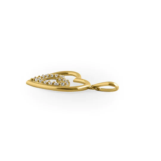 JB:OPZ157 Solid 14K Yellow Gold Inner Heart CZ Pendant