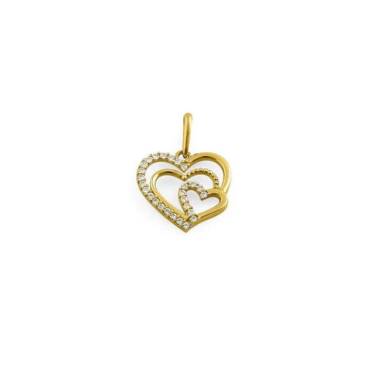 JB:OPZ161 All products Solid 14K Yellow Gold Triple Heart CZ...