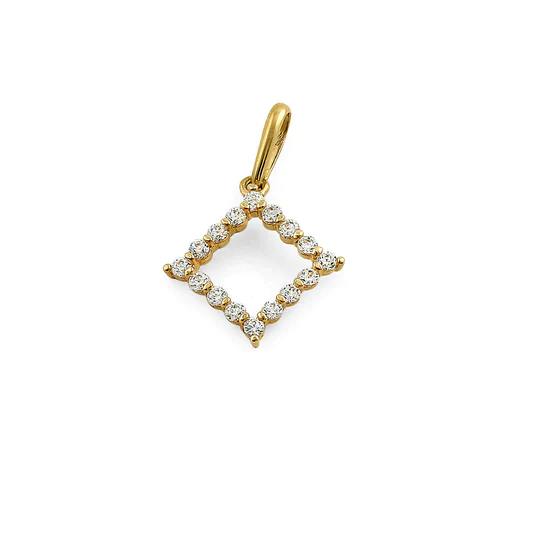 JB:OPZ167 Solid 14K Yellow Gold Outline Diamond Shaped CZ Pendant