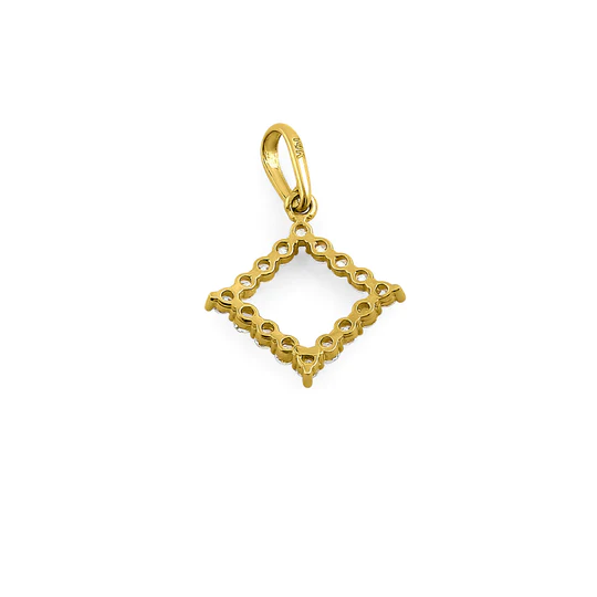 JB:OPZ167 Solid 14K Yellow Gold Outline Diamond Shaped CZ Pendant