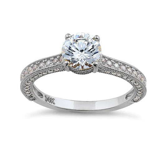 JB:ORZ153 Solid 14K White Gold Classic Round CZ Engagement Ring