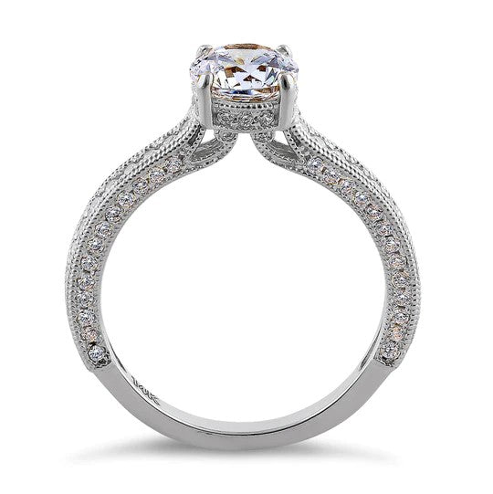 JB:ORZ153 Solid 14K White Gold Classic Round CZ Engagement Ring