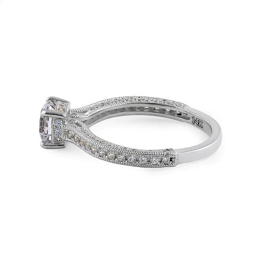 JB:ORZ153 Solid 14K White Gold Classic Round CZ Engagement Ring