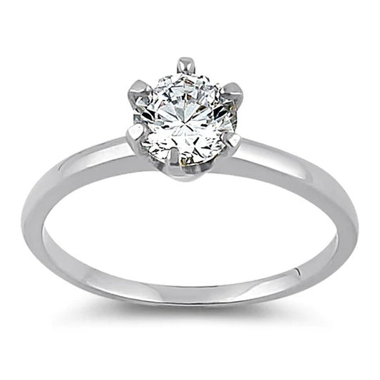 JB:ORZ209 Solid 14K White Gold Round 6mm Clear CZ Ring