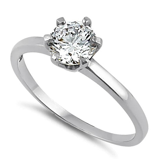 JB:ORZ209 Solid 14K White Gold Round 6mm Clear CZ Ring