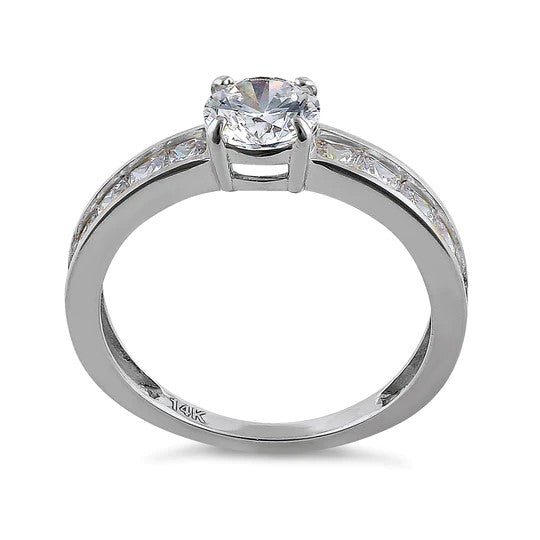 JB:ORZ137 Solid 14K White Gold Round & Princess Cut CZ Engagement Ring