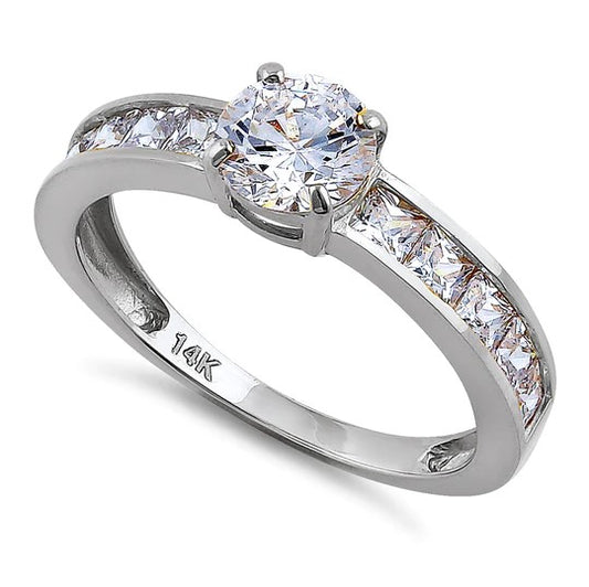 JB:ORZ137 Solid 14K White Gold Round & Princess Cut CZ Engagement Ring