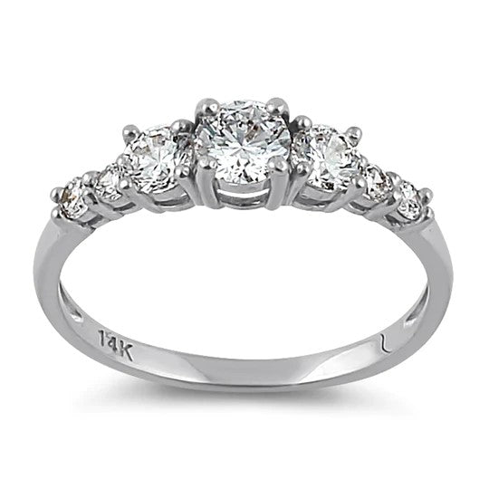 JB:ORZ208 Solid 14K White Gold Triple Round Clear CZ Engagement Ring