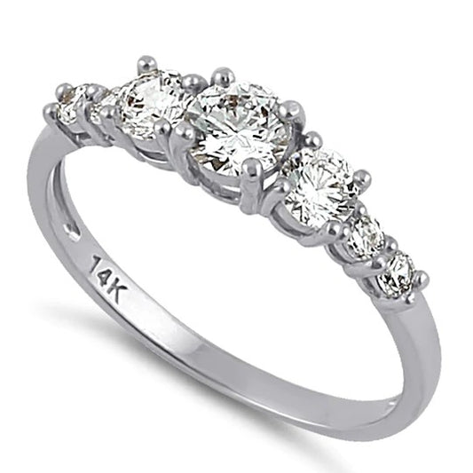 JB:ORZ208 Solid 14K White Gold Triple Round Clear CZ Engagement Ring