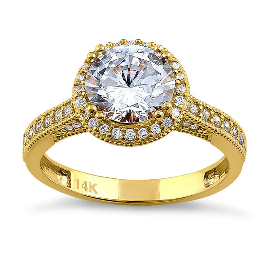 JB:ORZ151 Solid 14K Yellow Gold & Rose Gold Plated Round Cut Halo CZ Engagement Ring