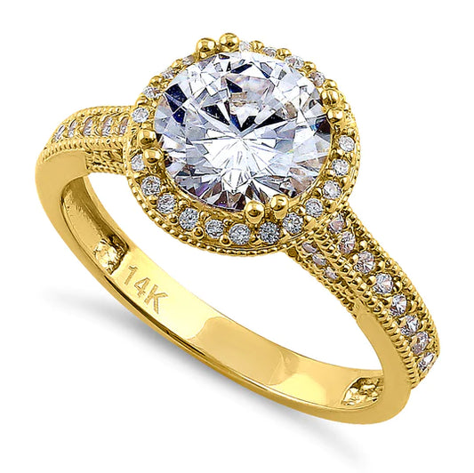 JB:ORZ151 Solid 14K Yellow Gold & Rose Gold Plated Round Cut Halo CZ Engagement Ring