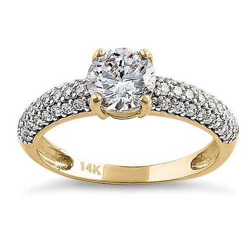 JBD109 Solid 14K Yellow Gold Noble Round Clear CZ Engagement Ring