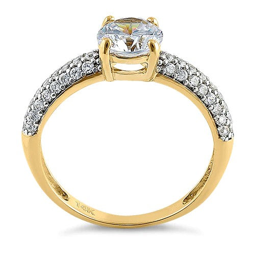 JBD109 Solid 14K Yellow Gold Noble Round Clear CZ Engagement Ring