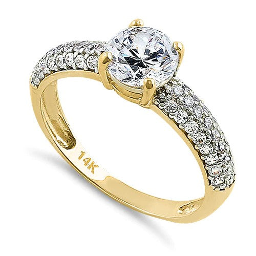 JBD109 Solid 14K Yellow Gold Noble Round Clear CZ Engagement Ring