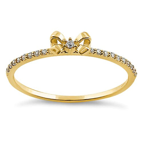 JB:0RZ069 Solid 14K Yellow Gold Bow Ribbon Round CZ Ring