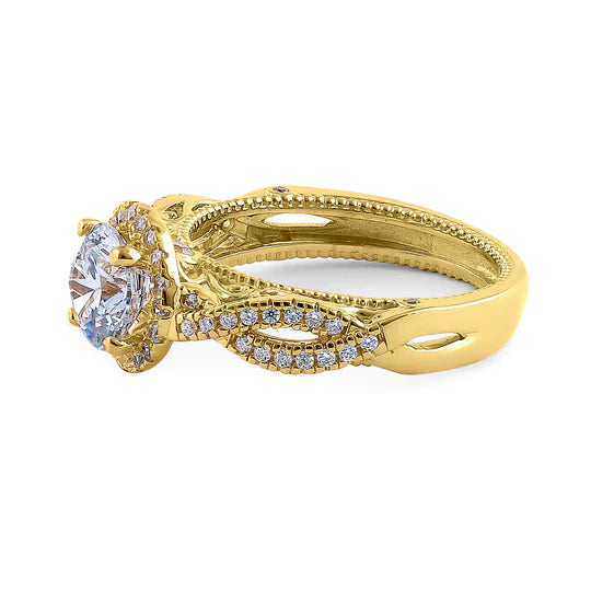 JB:ORZ165 Solid 14K Yellow Gold Royal Twist Round Cut CZ Engagement Ring