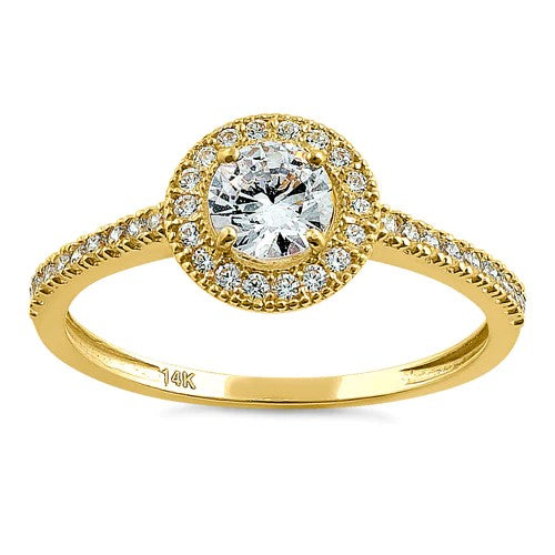 JBD104 Solid 14K Yellow Gold Halo Round CZ Engagement Ring