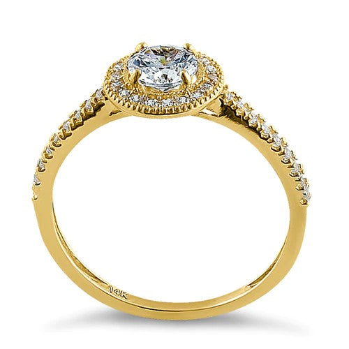 JB:ORZO89 Solid 14K Yellow Gold Halo Round CZ Engagement Ring