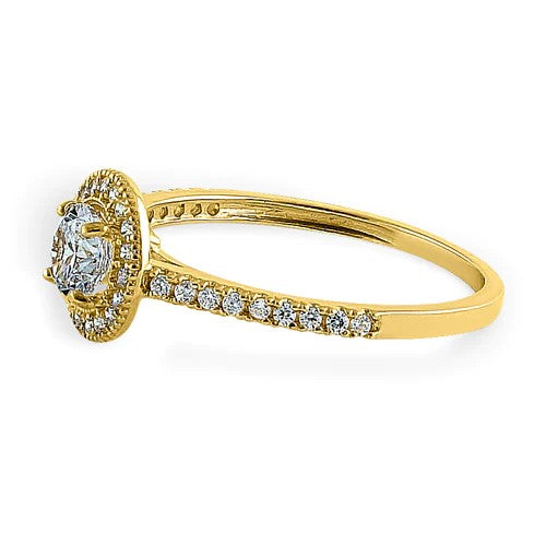 JB:ORZO89 Solid 14K Yellow Gold Halo Round CZ Engagement Ring