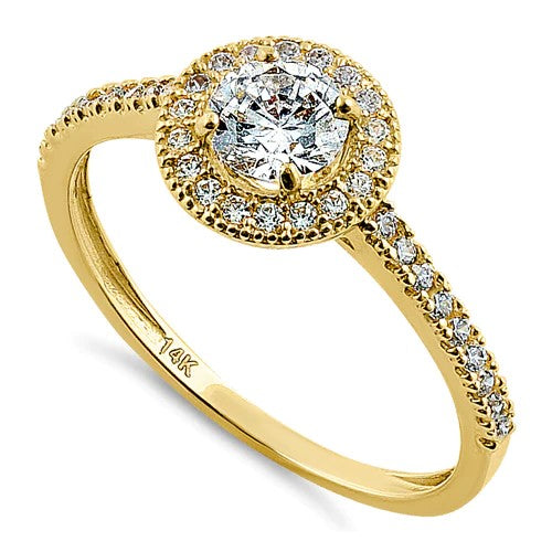 JB:ORZO89 Solid 14K Yellow Gold Halo Round CZ Engagement Ring