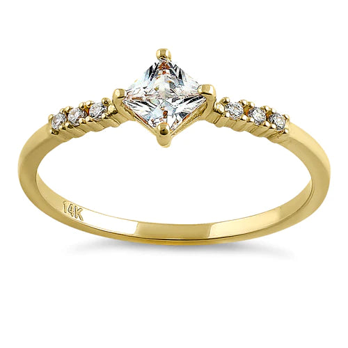 JB:ORZ079 Solid 14K Yellow Gold Simple Princess Cut CZ Ring